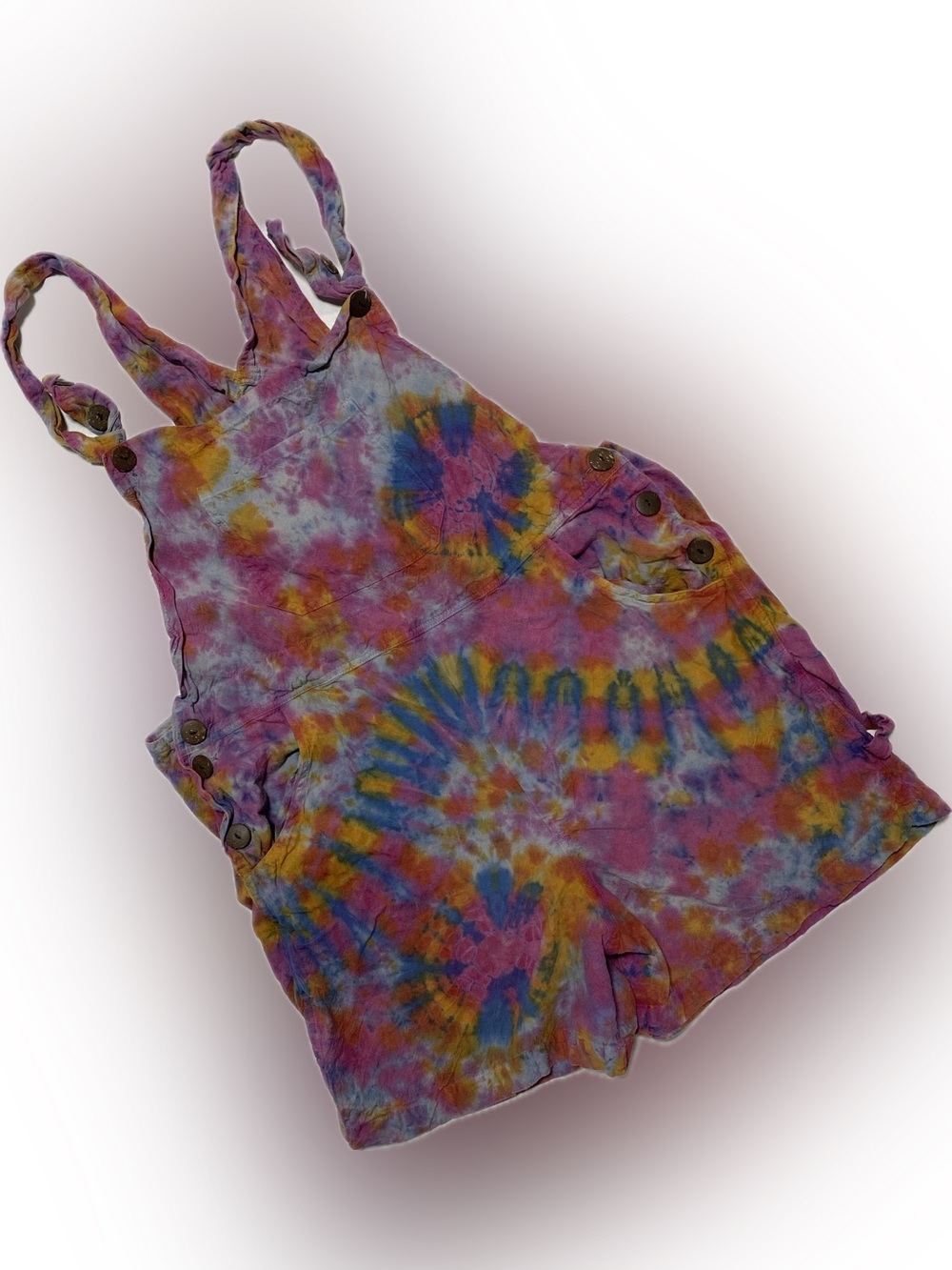Gypsy Rose hippie style Tie-Dye Short Overalls Romper - Multicolor